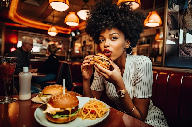 Mujer en restaurante de comida rápida