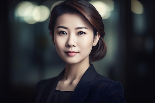Mujer retrato espacio oficina confiada empresaria negocio copia sonrisa corporativo asiático feliz generativo AI