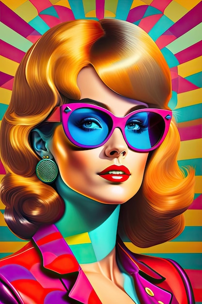 Mujer retro popart vintage con gafas de sol Papel tapiz de fondo creativo de los años 60