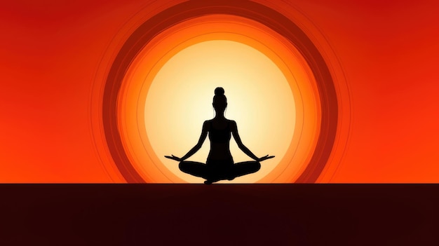 Mujer retroiluminada en Yoga Pose en fondo de color sólido Weber de IA generativa