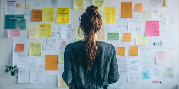 Mujer revisando los planes del proyecto