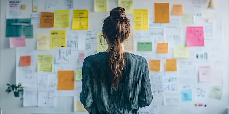 Mujer revisando los planes del proyecto
