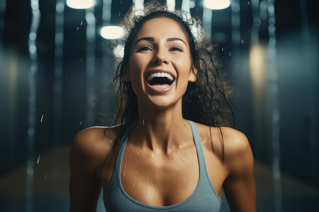 una mujer riendo en un gimnasio