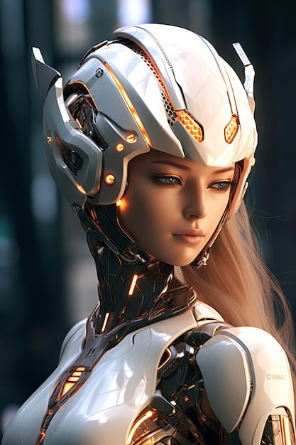 Una mujer robot con un casco que dice "robot"