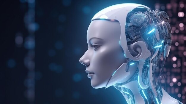 Foto mujer robot con cerebro de tecnología digital concepto futuro