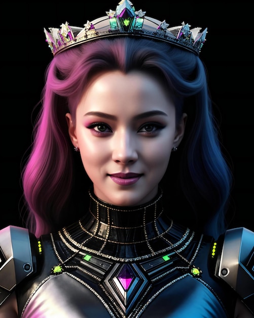 Una mujer robot con una corona en la cabeza