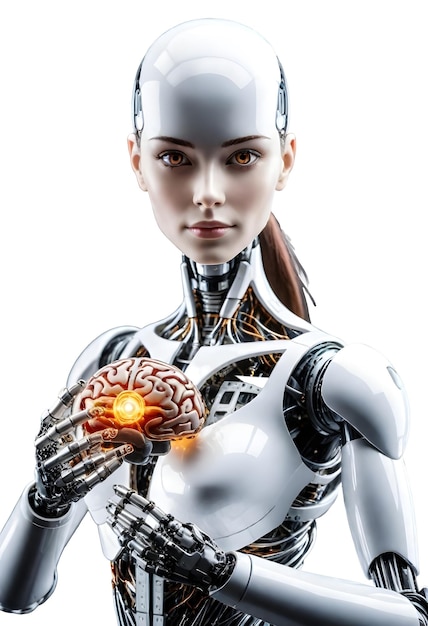 una mujer en un robot plateado sosteniendo un objeto brillante
