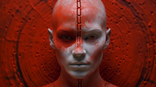 Foto mujer roja un diseño comercial realista y artístico con un toque de película de terror