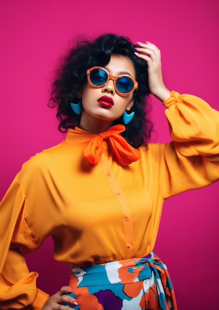 Mujer con ropa de colores vibrantes moda pop