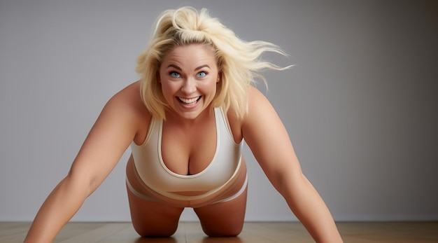 Mujer en ropa de ejercicio de yoga haciendo flexiones