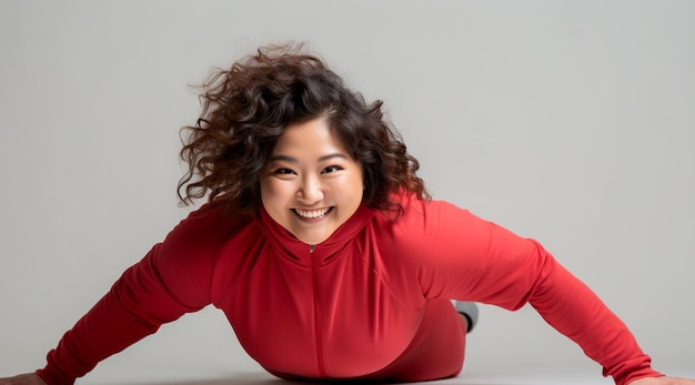 Mujer en ropa de ejercicio de yoga haciendo flexiones