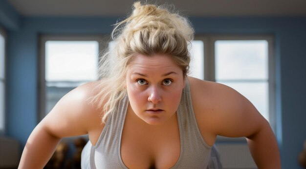 Mujer en ropa de ejercicio de yoga haciendo flexiones