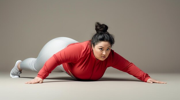 Mujer en ropa de ejercicio de yoga haciendo flexiones