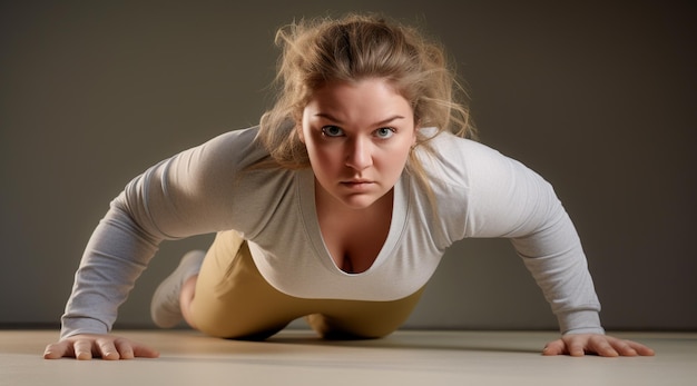 Mujer en ropa de ejercicio de yoga haciendo flexiones