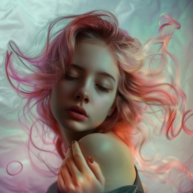 mujer rubia con cabello rosa y ojos cerrados con ojos cerrados generativo ai