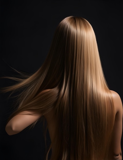 Mujer rubia con pelo sobre fondo negro