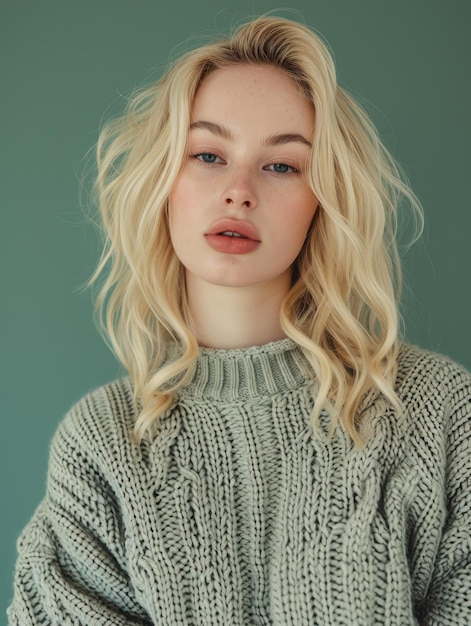 mujer rubia vistiendo un suéter