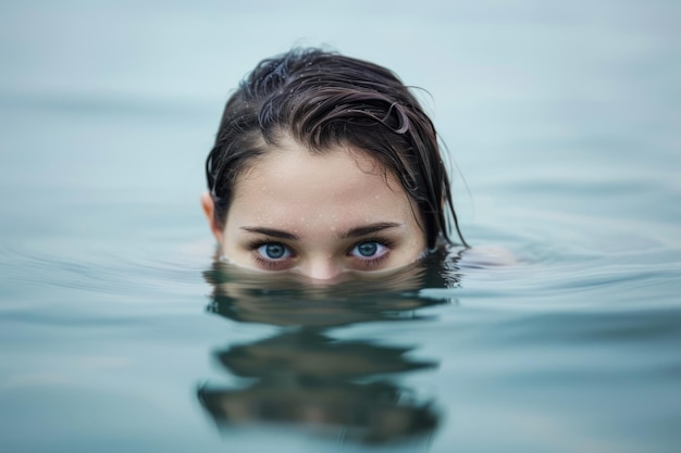 Foto mujer sacando la cabeza del agua