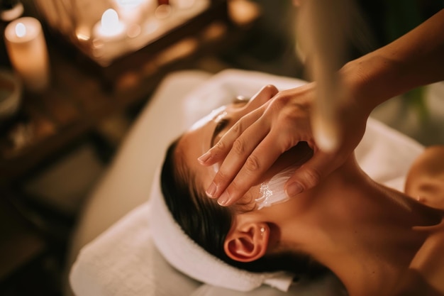 Mujer en el salón de spa recibiendo tratamiento de masaje facial Niña tratamiento facial cuidado de la piel