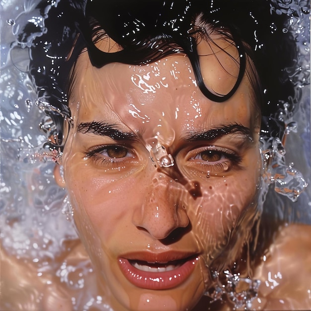 Foto una mujer con un salto de agua en la boca