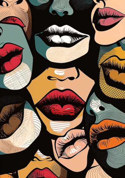 Mujer san valentín arte ilustración cartel boca mujer lápiz labial labios beso abstracto generativo AI