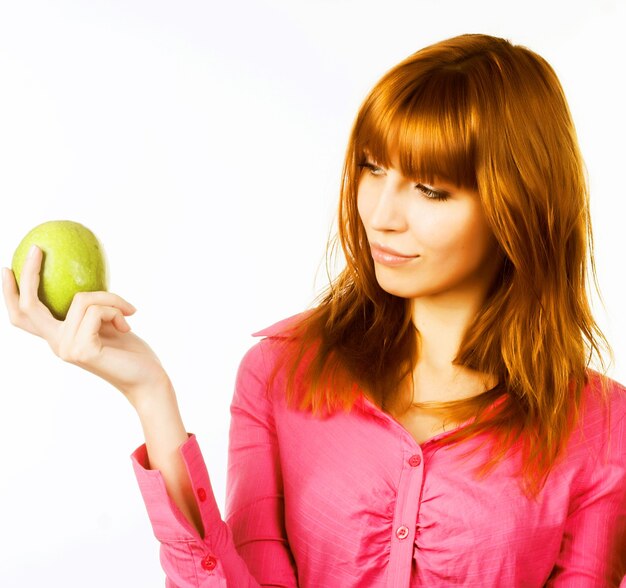 Mujer sana, tenencia, manzana