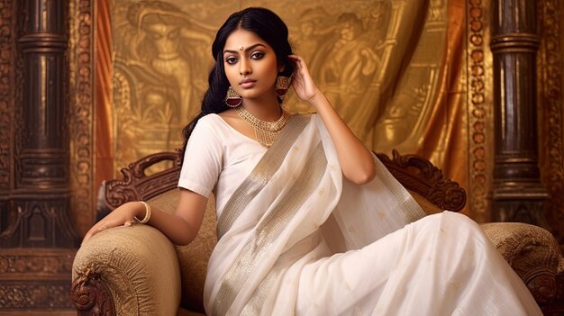 Foto una mujer con un sari blanco.