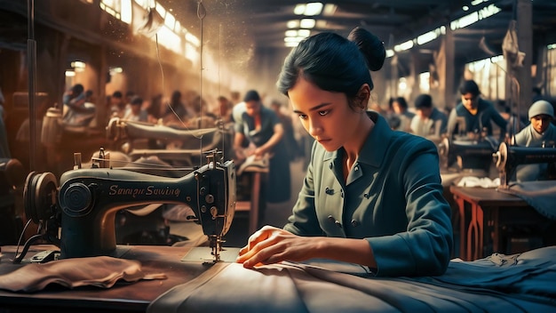 Foto mujer sastre trabajando en la fábrica de costura