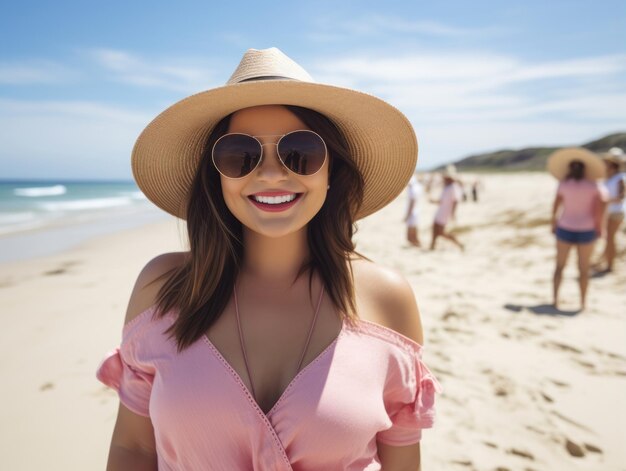 Mujer segura de talla grande sacudiendo su viaje