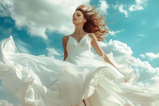 Mujer sensual y elegante con un vestido blanco fluido Generative Ai