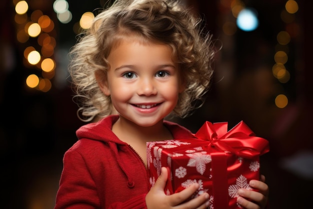 Mujer sentada bajo un árbol de Navidad abriendo regalos generados por IA