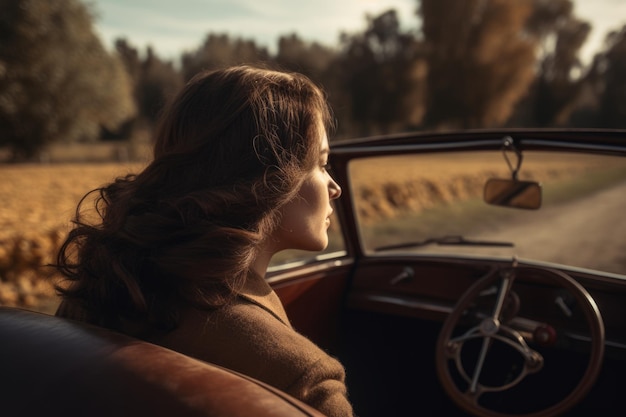 Una mujer sentada en un coche mirando por la ventana.