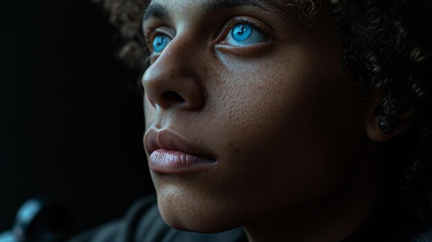 Mujer sentada en una silla con ojos azules relajándose y encontrando serenidad Día Mundial de la Salud