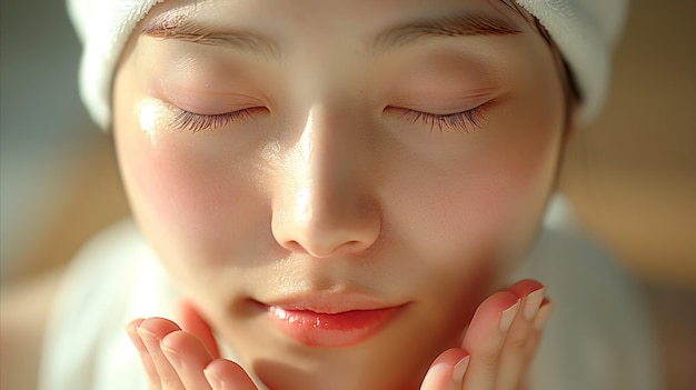 Una mujer serena disfrutando de un tratamiento facial en un spa