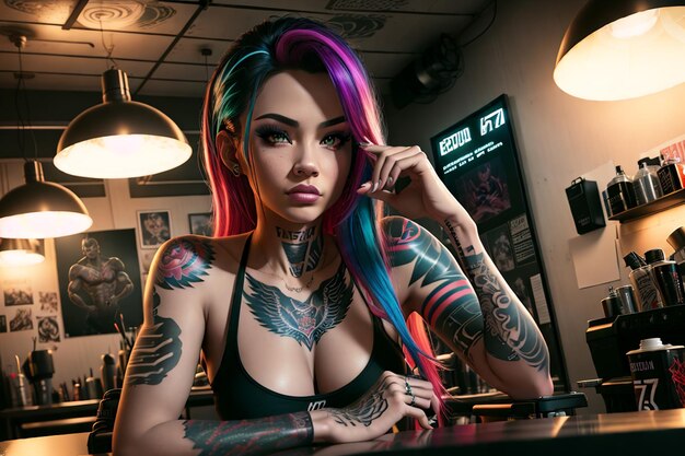 Mujer sexy con tatuajes generativos ai