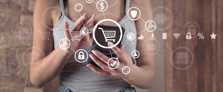 Foto mujer con smartphone compras en línea