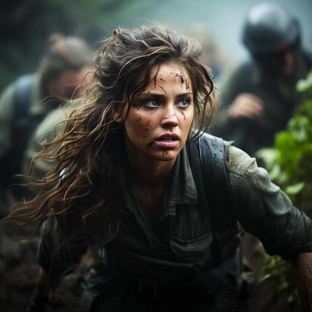 Foto mujer soldado en la guerra mundial