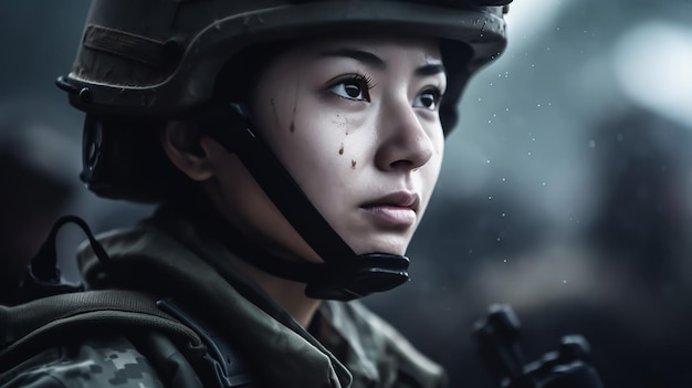 Foto una mujer soldado japonés.