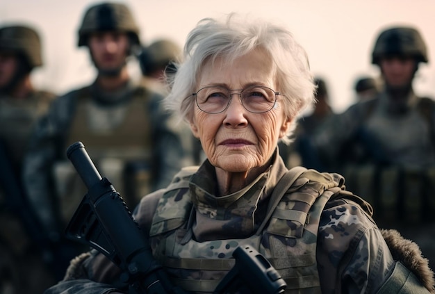 Mujer soldado veterano estadounidense al aire libre en uniforme