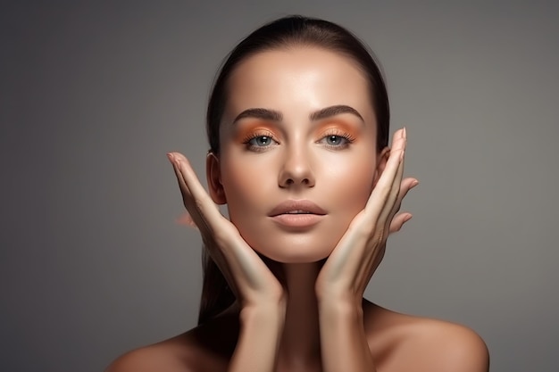 Una mujer con una sombra de ojos de color naranja brillante en su rostro.