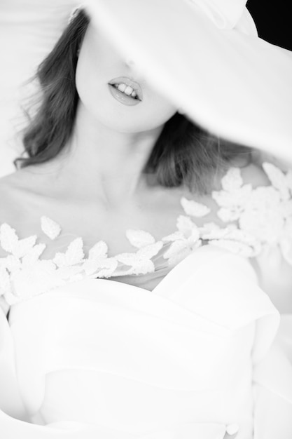 Mujer Sombrero Blanco Modelo Moda Belleza Retro Retrato Elegante Dama