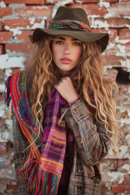 Mujer con sombrero, bufanda y chaqueta