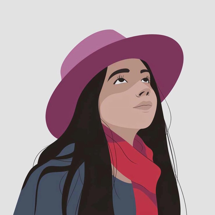 una mujer con un sombrero y una bufanda roja está mirando hacia arriba