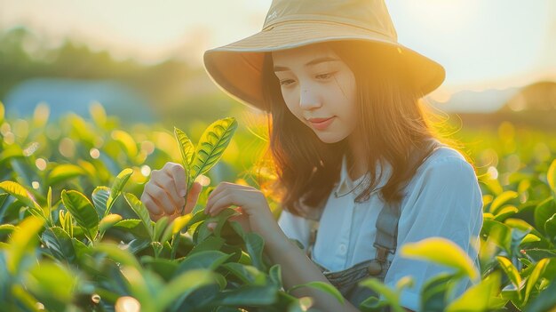 Mujer con sombrero en el campo