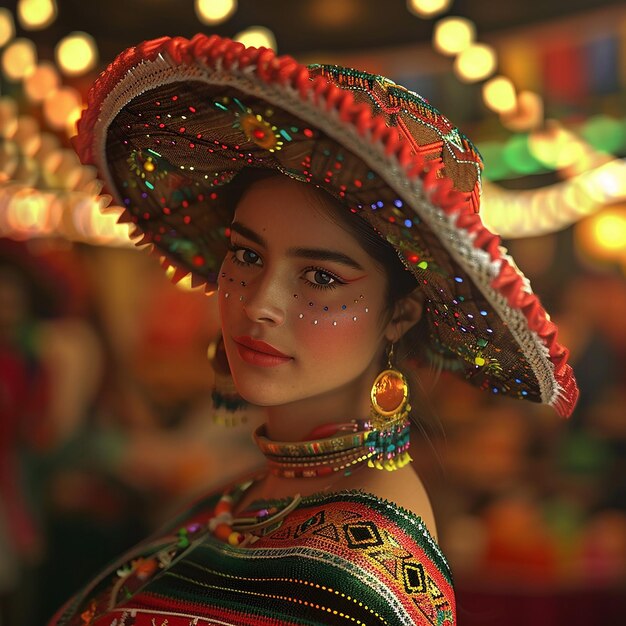 Foto una mujer con un sombrero colorido con la palabra l en él