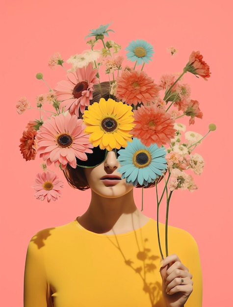 una mujer con un sombrero de flores que dice "cuota de primavera" en él