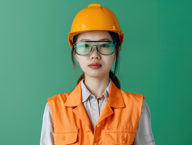 una mujer con un sombrero y gafas de color naranja
