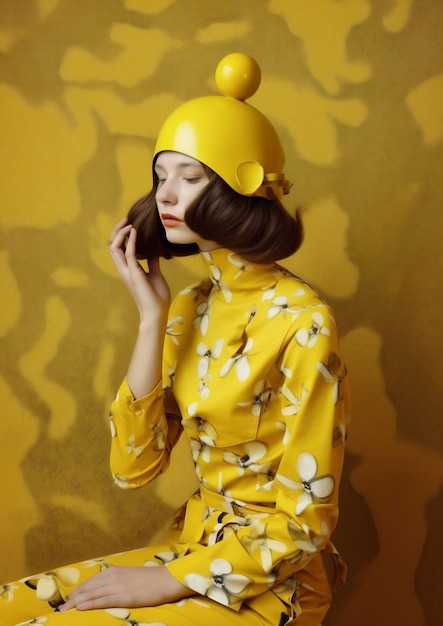Mujer sombrero gafas colorido arte látex retrato belleza moda moda creativa IA generativa