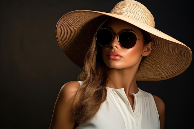 Una mujer con un sombrero grande y gafas de sol