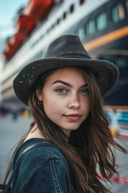 Mujer con sombrero mirando el crucero